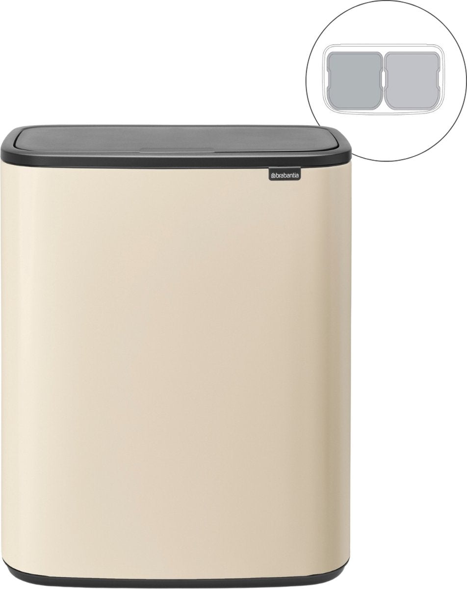 Brabantia bo touch skraldespand - 2 x 30 liter - affaldssortering - blød beige