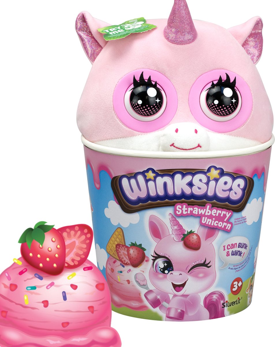 Silverlit winksies strawberry unicorn - interactive cuddly toy in an ice cream cup