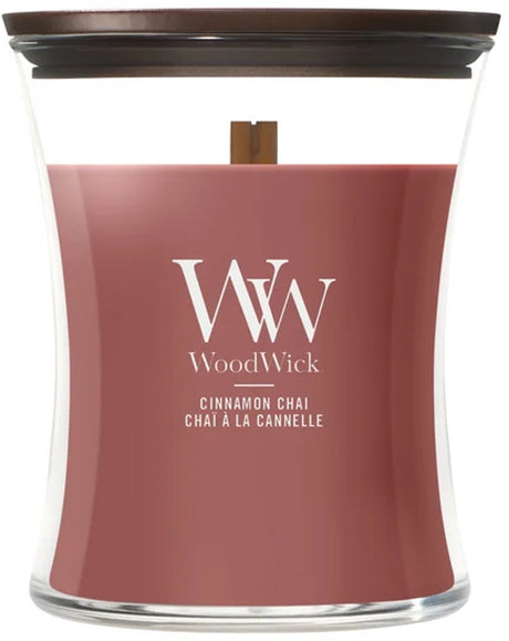 Woodwick timeglas medium duftlys - kanel chai - 60 brændende timer
