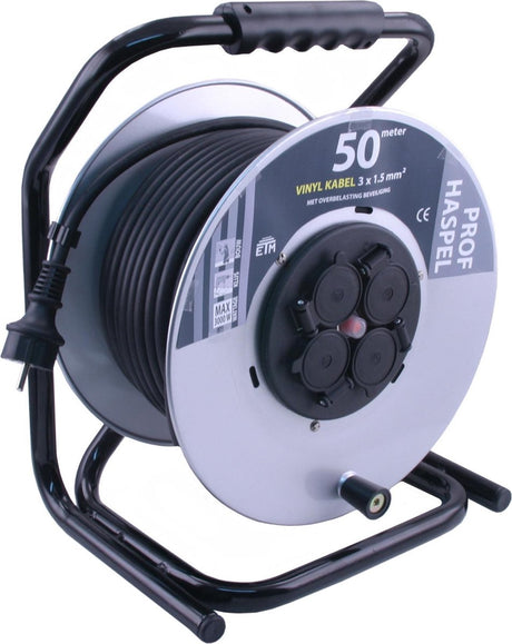 Q-link kabeltromle - professionel - jordet - 3 x 1,5 mmâ² - stænksikker (ip44) - 50 m - neopren - stål - grå