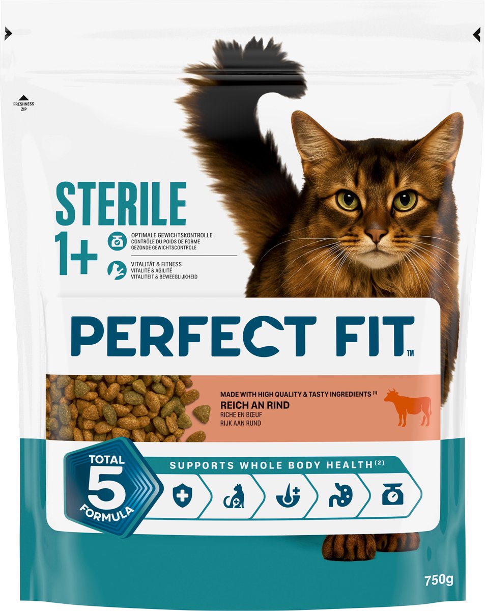 Perfekt pasform kattefoder - steril - oksekødspose 4x750g