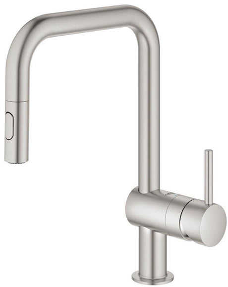 Grohe minta køkkenhane - med udtrækbar håndbruser - 2 stråletyper - rustfrit stål (superstål)