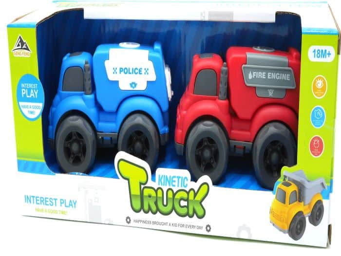Jonotoys kinetiske trucks politi og brandvæsen sæt