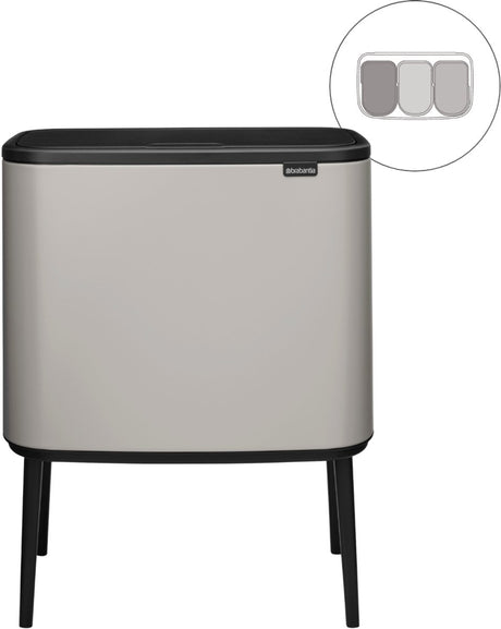 Brabantia bo touch skraldespand - 3 x 11 liter - affaldssortering - blød grå