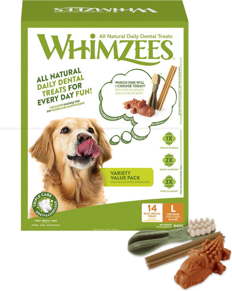 Whimzees sort box l - tygge snacks - hund - sortiment - 14 stk