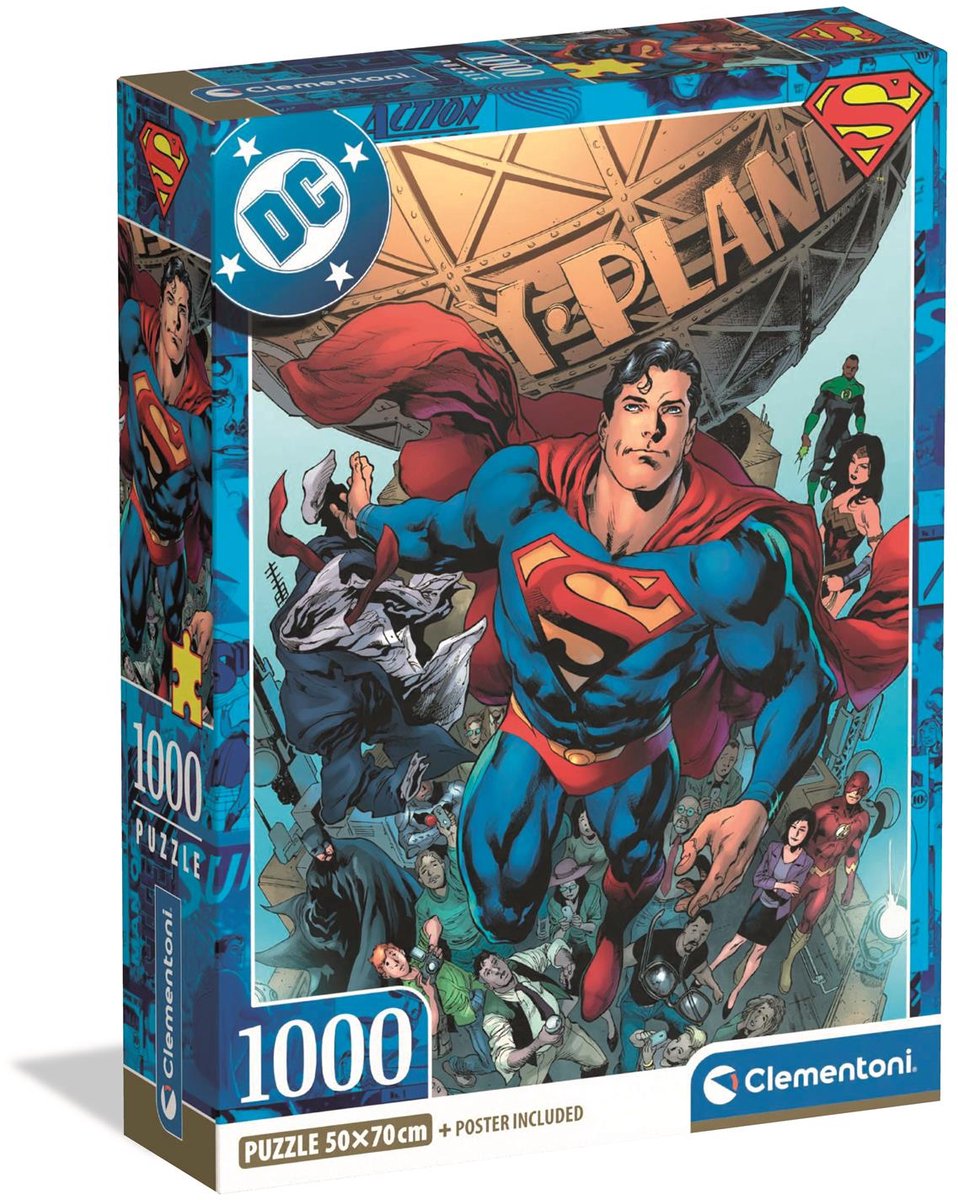 Clementoni - puslespil - superman - dc - 1000 brikker - med plakat - fra 18 år