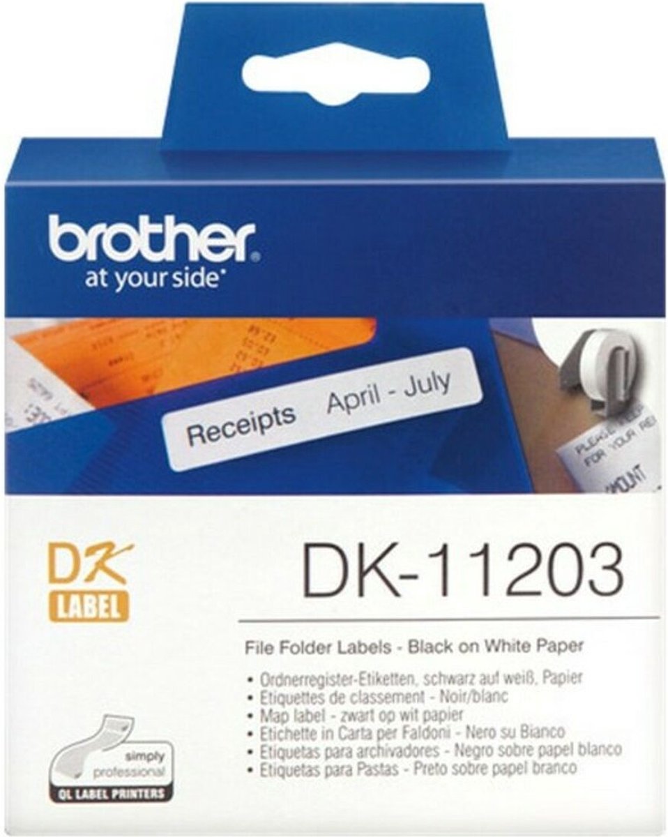 Brother dk-11203 udstanset etiket: 87x17mm - mappelabel - hvid (300 etiketter rulle)