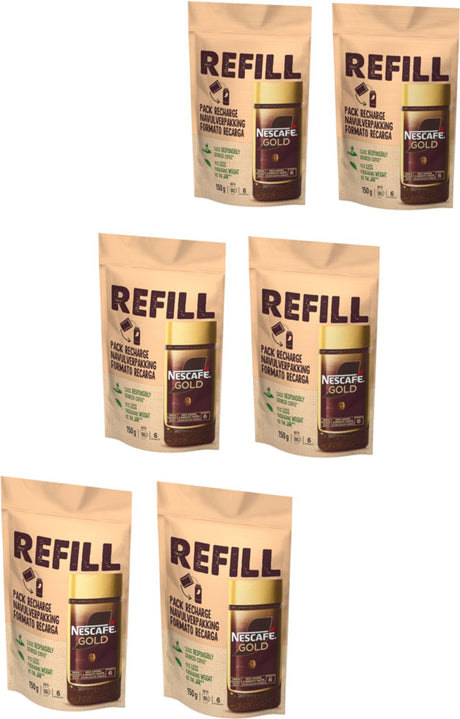 Nescafé guld refill emballage instant kaffe - 6 poser x 150g - værdipakke
