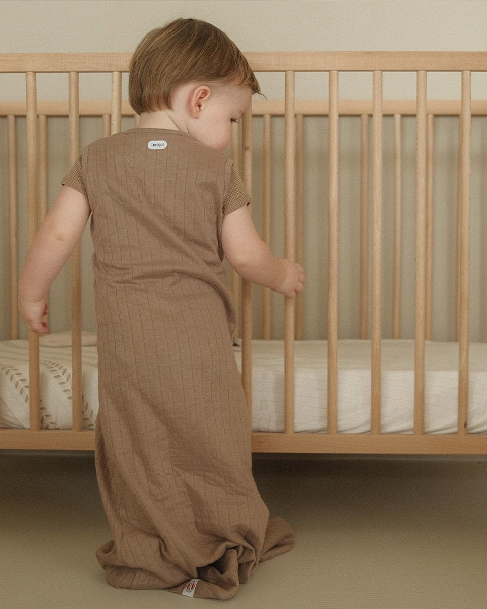 Lodger hopper - hydrofiele slaapzak baby - bruin - 0.3 tog - 80cm - biologisch katoen - zomerslaapzak babyslaapzak