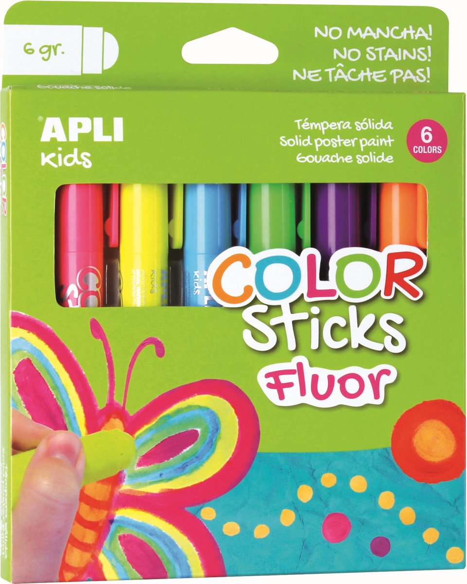 Apli børn maling farve stick fluor 6x