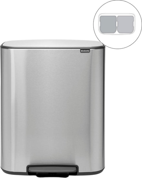 Brabantia bo affaldsspand - 2 x 30 liter - affaldsseparering - mat stål fingeraftrykssikker