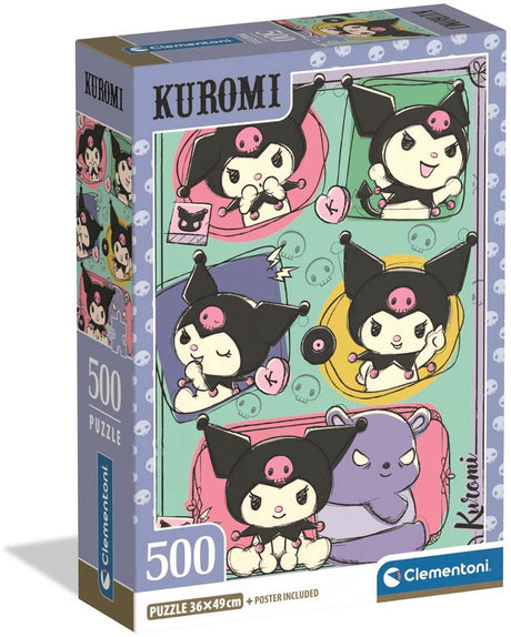 Clementoni kuromi puslespil 500 brikker - sanrio børnepuslespil - kompakt æske - kawaii puslespil til piger fra 10 år