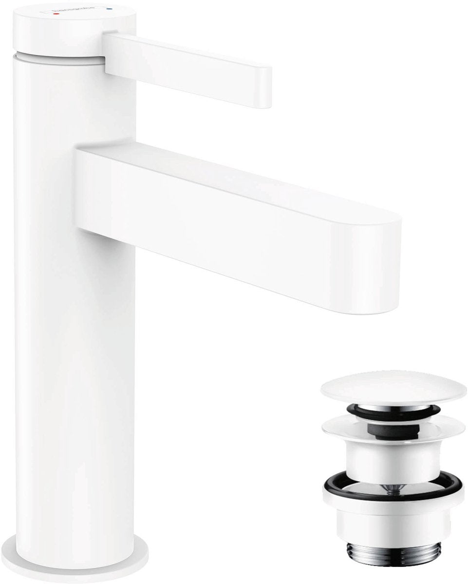 Hansgrohe finoris - håndvaskarmatur - etgrebsbetjening - med aftapningsprop - 110mm - mat hvid