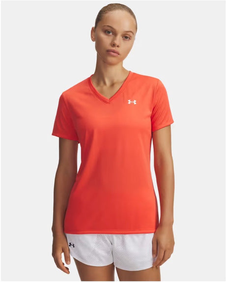 Under armour tech ssv - ensfarvet-rød damesportstrøje - venom rød - hvid