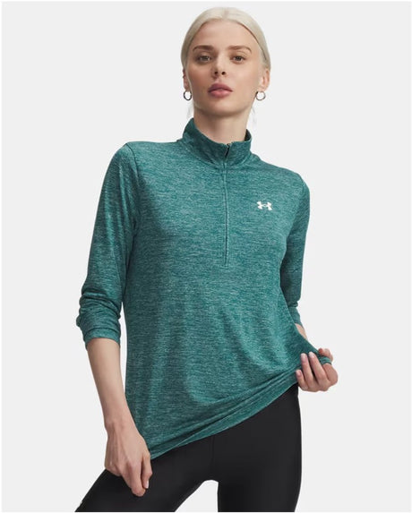 Under armour tech 1 2 zip-twist-grn sportstrøje til kvinder - stativ grøn - hvid
