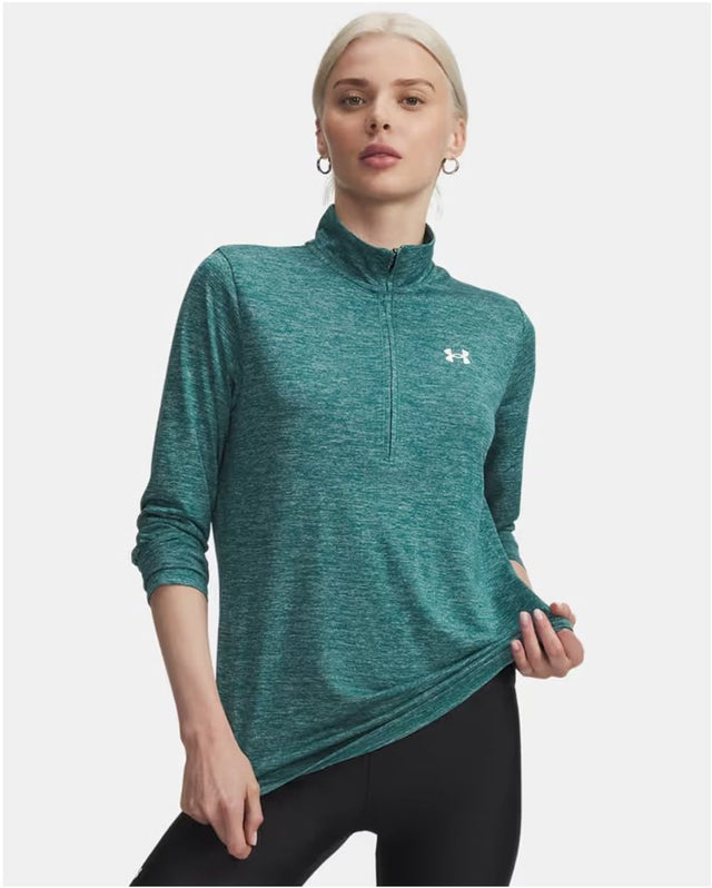 Under armour tech 1 2 zip-twist-grn sportstrøje til kvinder - stativ grøn - hvid