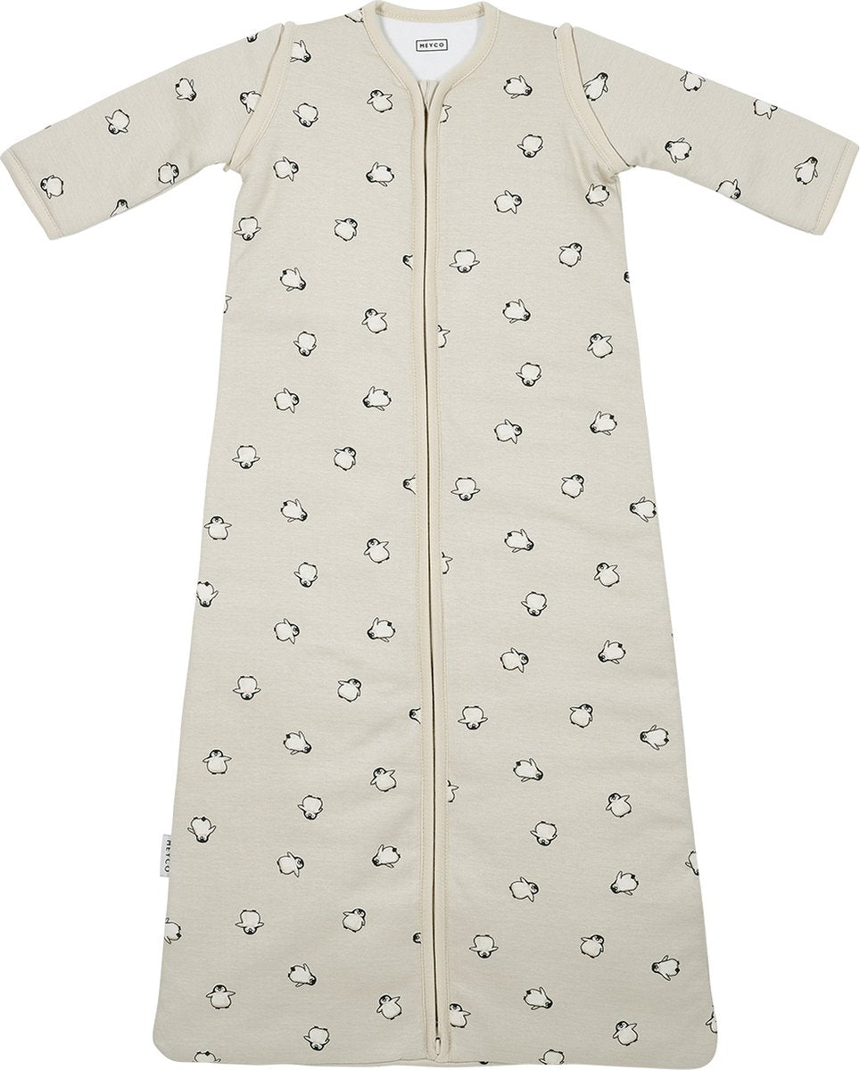 Meyco baby pingvin baby sovepose med ærmer med lynlås - blødt sand - 90 cm - 2,5 tom