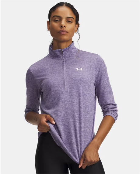 Under armour tech 1 2 zip-twist-ppl sportstrøje til kvinder - lilla luksus - hvid
