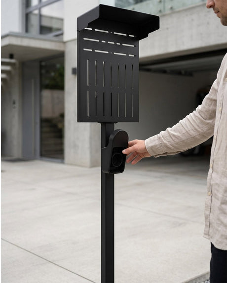 Inline universele wallbox montagepaal met type 2 laadkabel houder zwart