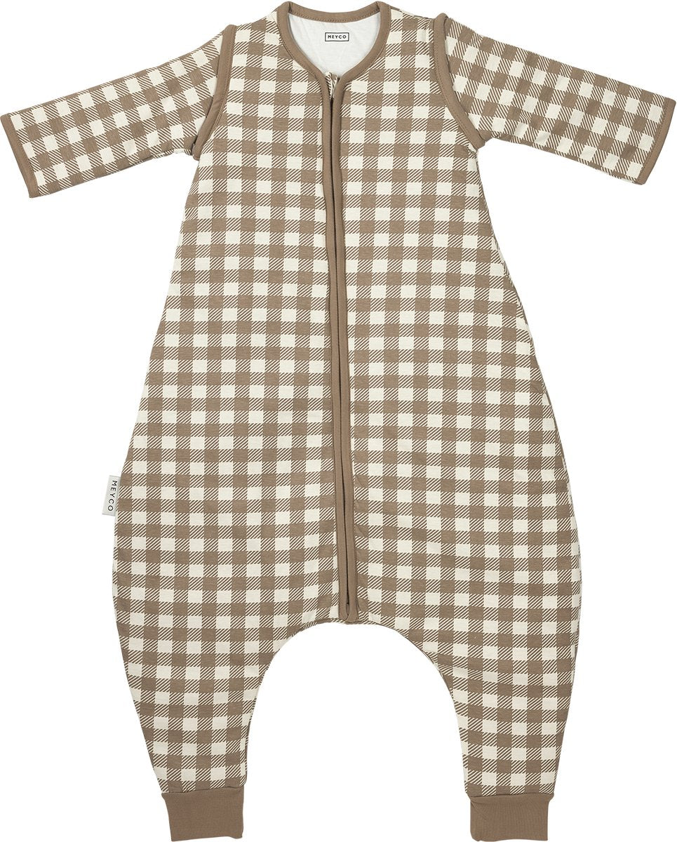 Meyco baby vichy square slaapoverall jumper - afritsbare mouwen - dark taupe - 104cm - 2.5 tog