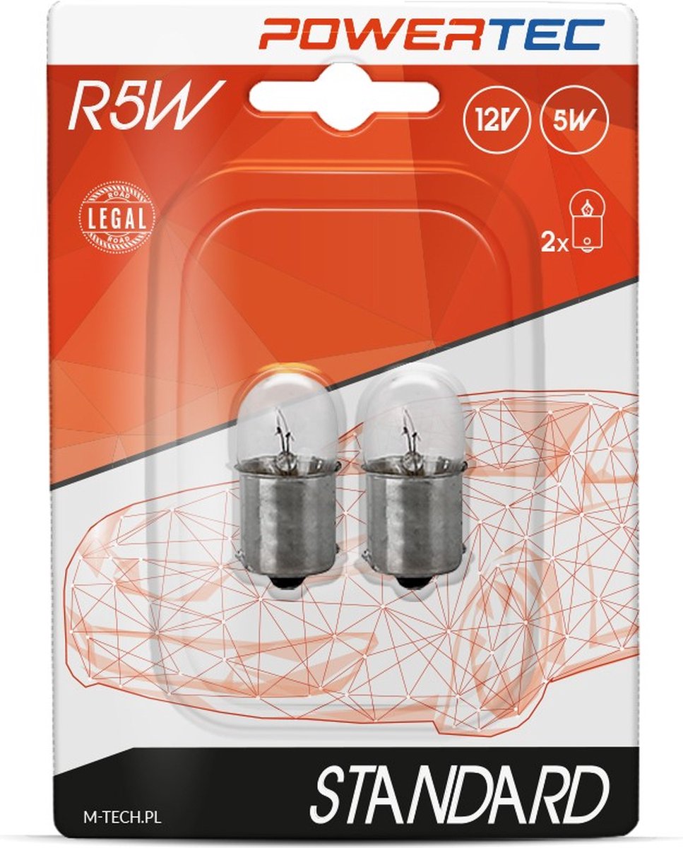M-tech powertec r5w 12v 5w - standard - klar - sæt (blisterpakning)