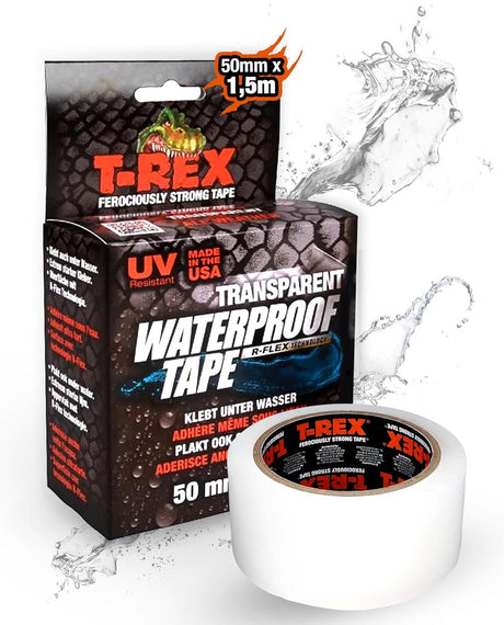 Kip t-rex – vandtæt transparent klæbende tape 50 mm x 1,5 m – selvklæbende reparationstape til svømmebassiner, udendørs brug, revner og utætheder – undervandsreparation af svømmebassiner – UV- og varmebestandig – fleksibel og ekstrem stærk