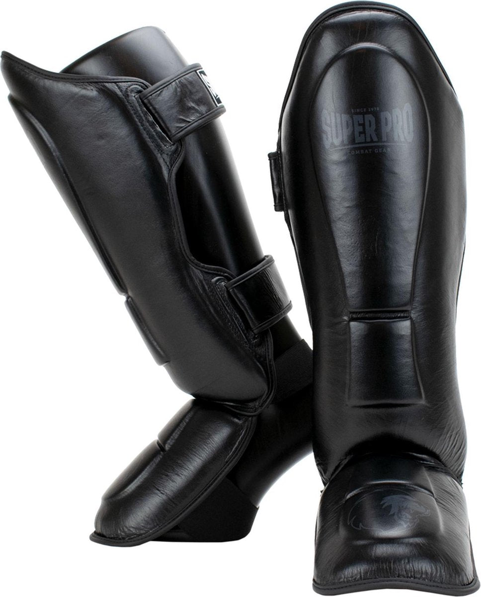 Super pro combat gear lederen scheenbeschermer guardian zwart large