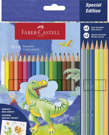 Faber-castell farveblyanter - 18 klassiske farver + 3 metallic + 3 neon farver inkl. klistermærkeark - fc-111222