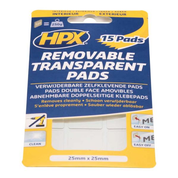 Hpx produkter doublez aftagelige transp puder 15 stykker 25mm x 25mm tr