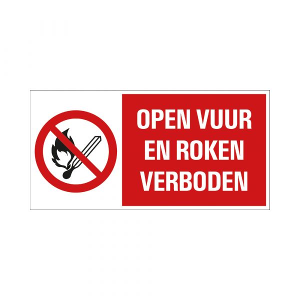 Åben ild og rygning forbudt skilt - 150x300 mm.