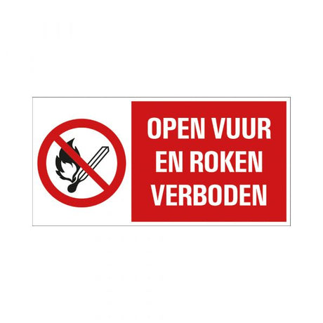 Åben ild og rygning forbudt skilt - 150x300 mm.