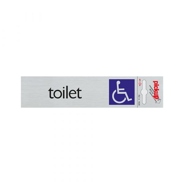 Adgangsskilt til toilet i aluminium. til kørestol - 165x44 mm selvklæbende.