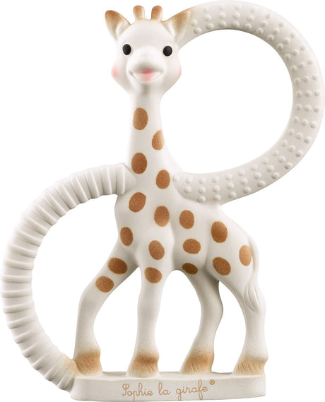 Sophie giraffen bidering meget blød - babylegetøj - barselsgave - baby shower gave - 100% naturgummi - i genbrugsgaveæske med økologisk bomuldssløjfe - fra 0 måneder - brun beige