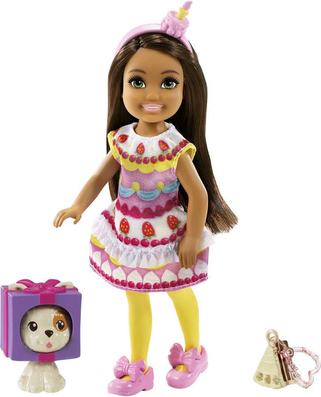 Barbie club chelsea - pige med cupcake kjole - 15 cm - mini dukke