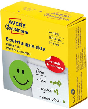 Avery belønning klistermærke smiley - ø19 - grøn - glad ansigt - 250