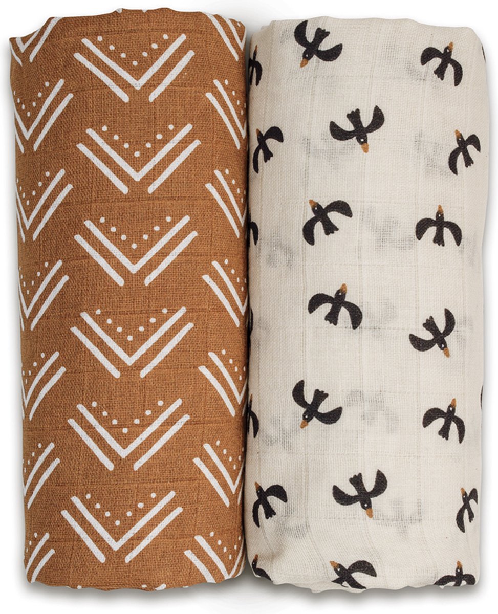 Lulujo svøb 100x100 2-pak - sort fugle mudderdug