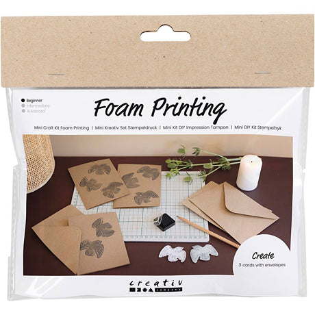 Creativ firma mini hobbysæt skumprint, kort med duer, beige, 1 æske