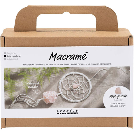 Creativ company mini hobbysæt macramé, drømmefanger med rosenkvarts, lys pink, hvid, 1 æske