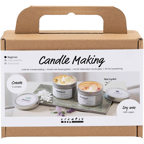 Creativ company mini hobbysæt lysfremstilling, sojalys med aventurin og ametyst, creme, råhvid, 1 æske