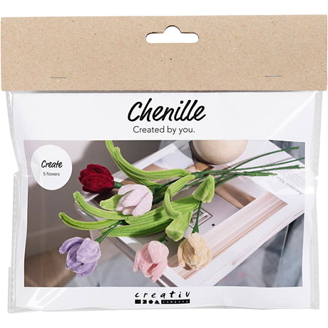 Creativ firma mini hobbysæt blomster lavet af chenilletråd, tulipaner, forskellige farver, 1 æske