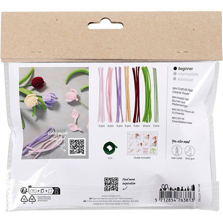 Creativ firma mini hobbysæt blomster lavet af chenilletråd, tulipaner, forskellige farver, 1 æske