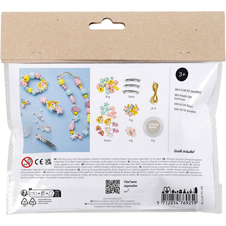 Creativ firma mini hobby sæt smykker, halskæde, armbånd, øreringe, lyseblå, lyserød, gul, 1 æske