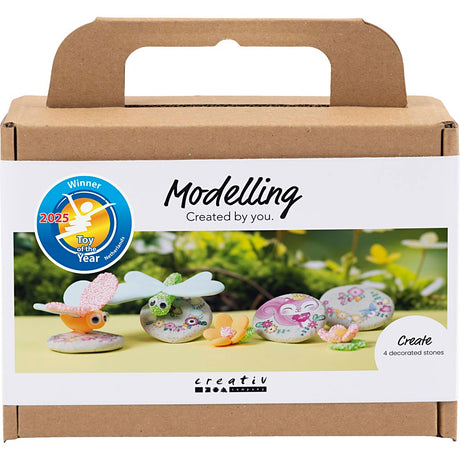 Creativ firma mini hobby sæt modellering, sten med insekt, grå, lys pink, lys turkis, 1 æske