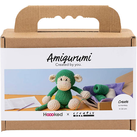 Creativ firma hobbysæt amigurumi, abe, grøn, råhvid, 1 æske