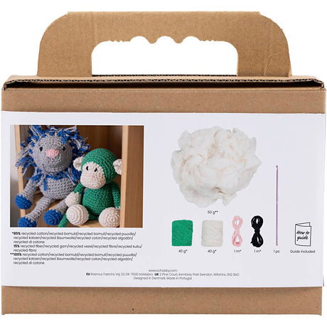 Creativ firma hobbysæt amigurumi, abe, grøn, råhvid, 1 æske