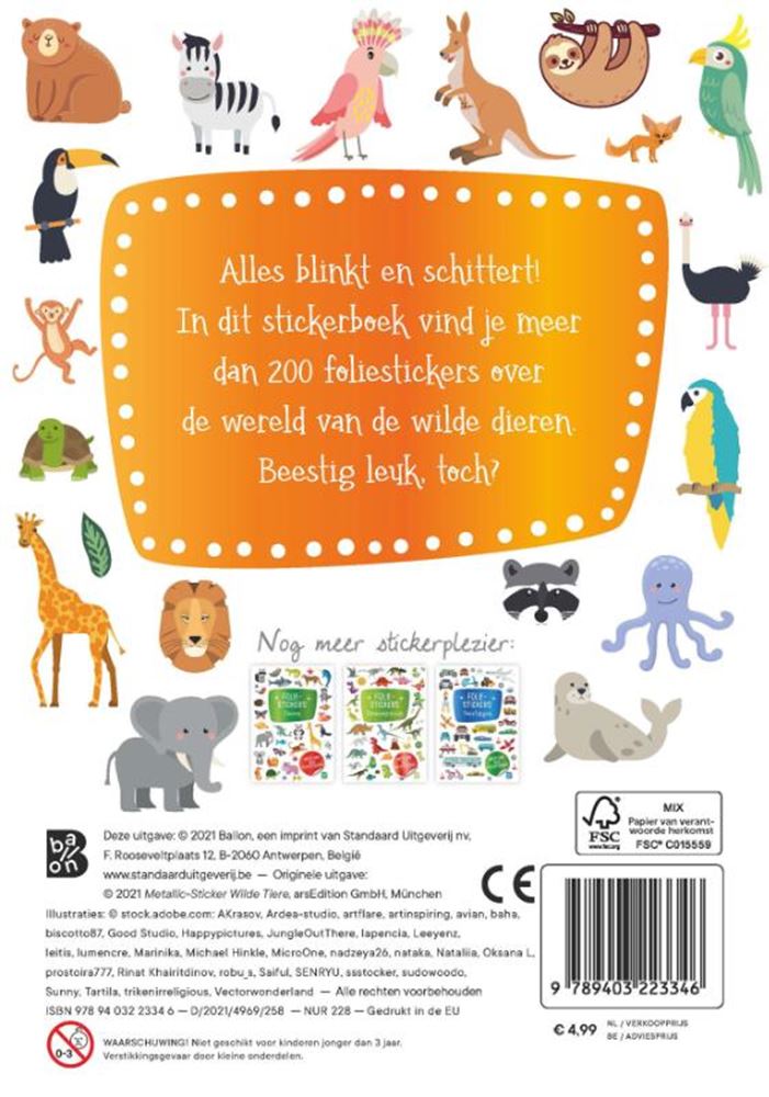 Standard udgiver glitter klistermærker, vilde dyr. 3+