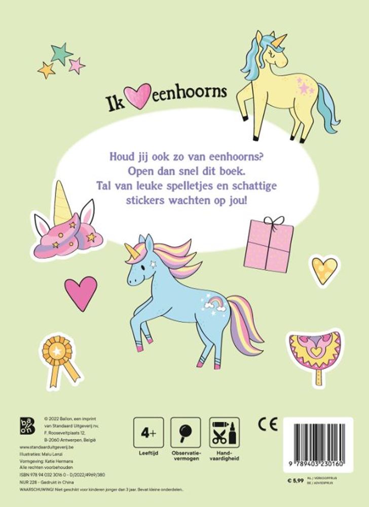 Standard udgiver enhjørninger spilbog med klistermærker