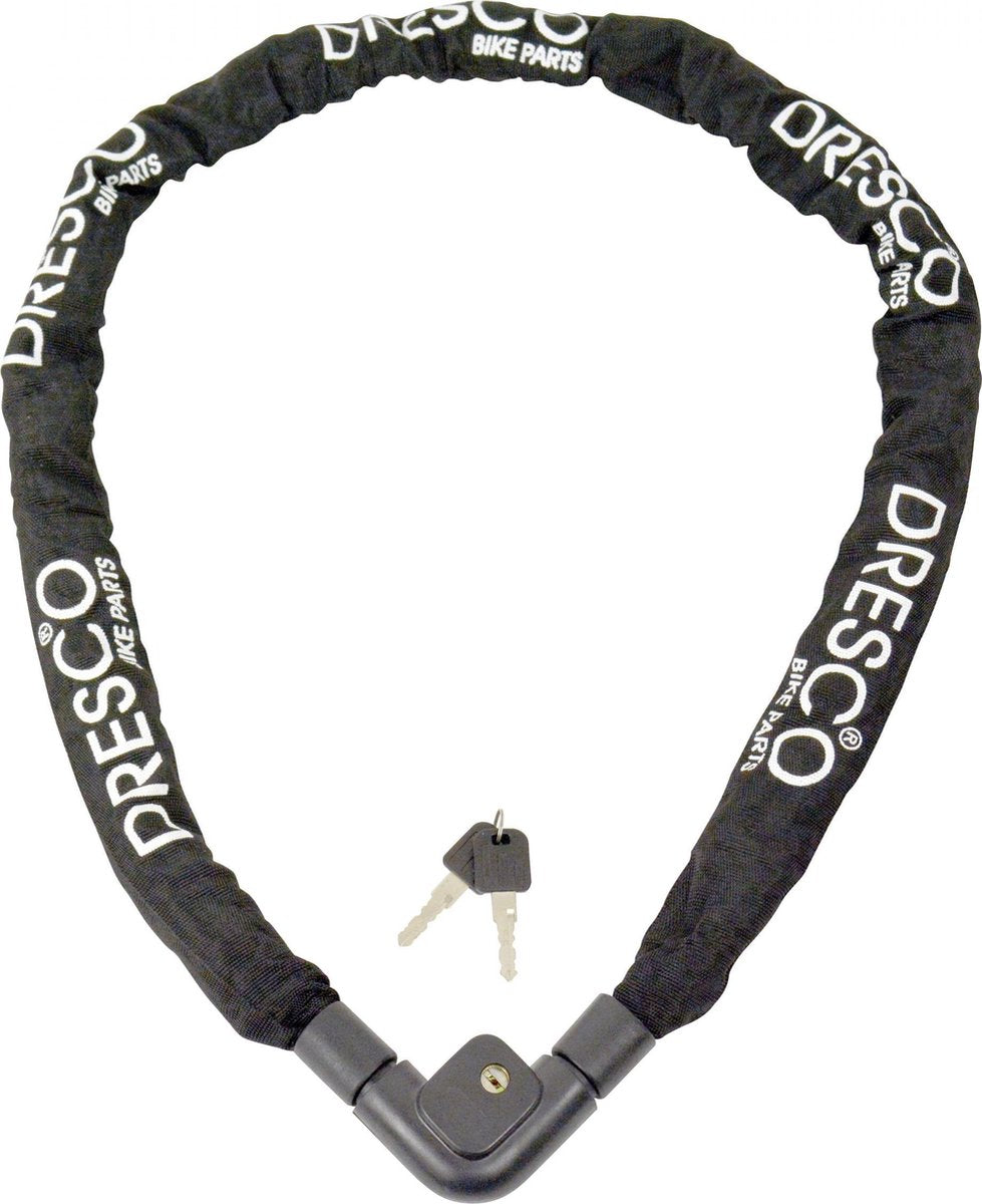 Dresco kædelås 150cm - rund 10mm - med 2 nøgler - sort