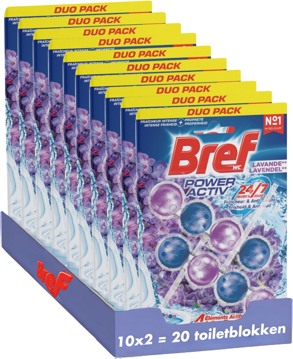 Bref - power activ - lavendel - toiletblok - rent og frisk toilet - smudsbeskytter - værdipakke - 10 x 2 stk.