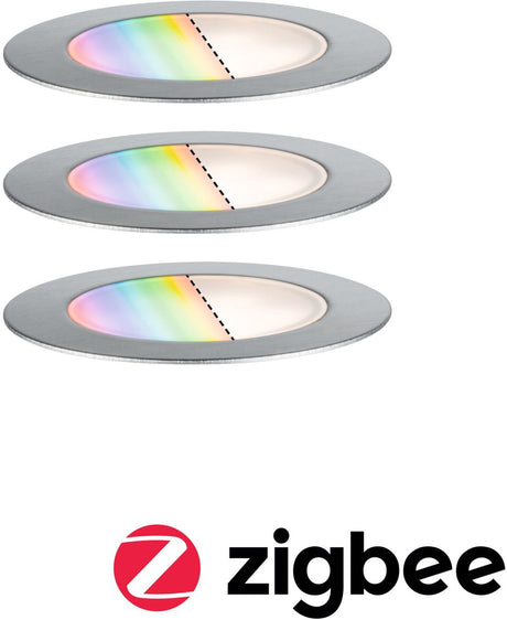 Paulmann Plug Shine LED Ground Forsænket Lampe Smart Home Zigbee 3.0 Floor RGBW Sæt med 3 IP67 RGBW+ 3x2W 21VA rustfrit stål